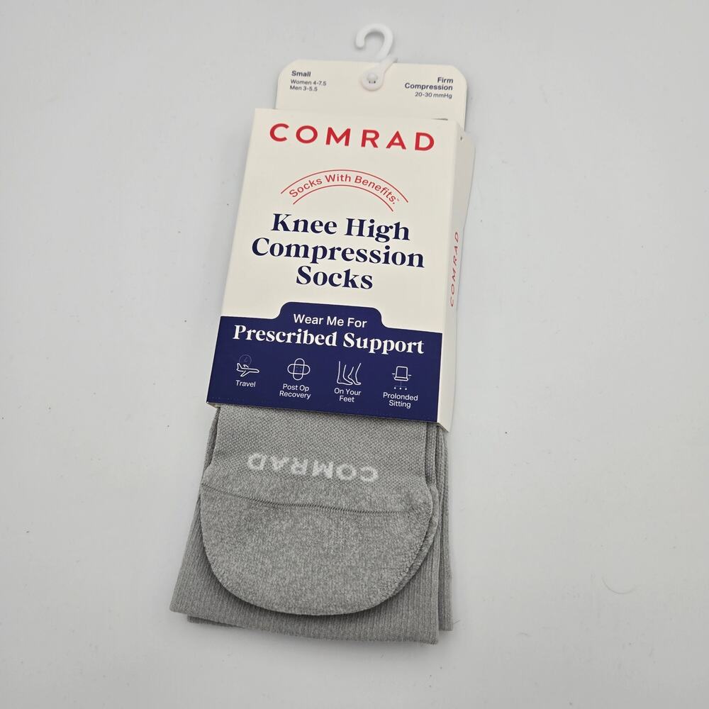 Comrad Knee‑High Firm Compression Socks Gray Small 20–30 mmHg Travel & Recovery